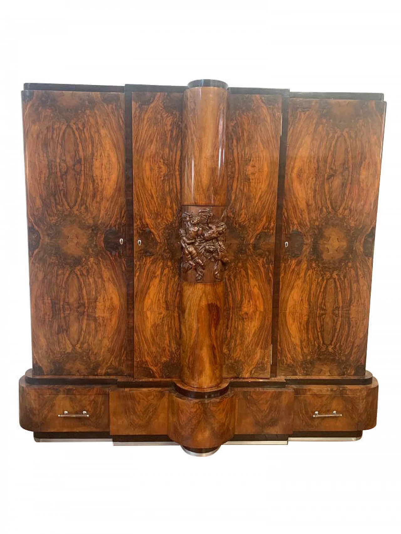 Art Deco walnut and steel wardrobe by Ducrot, 1920s 1224456