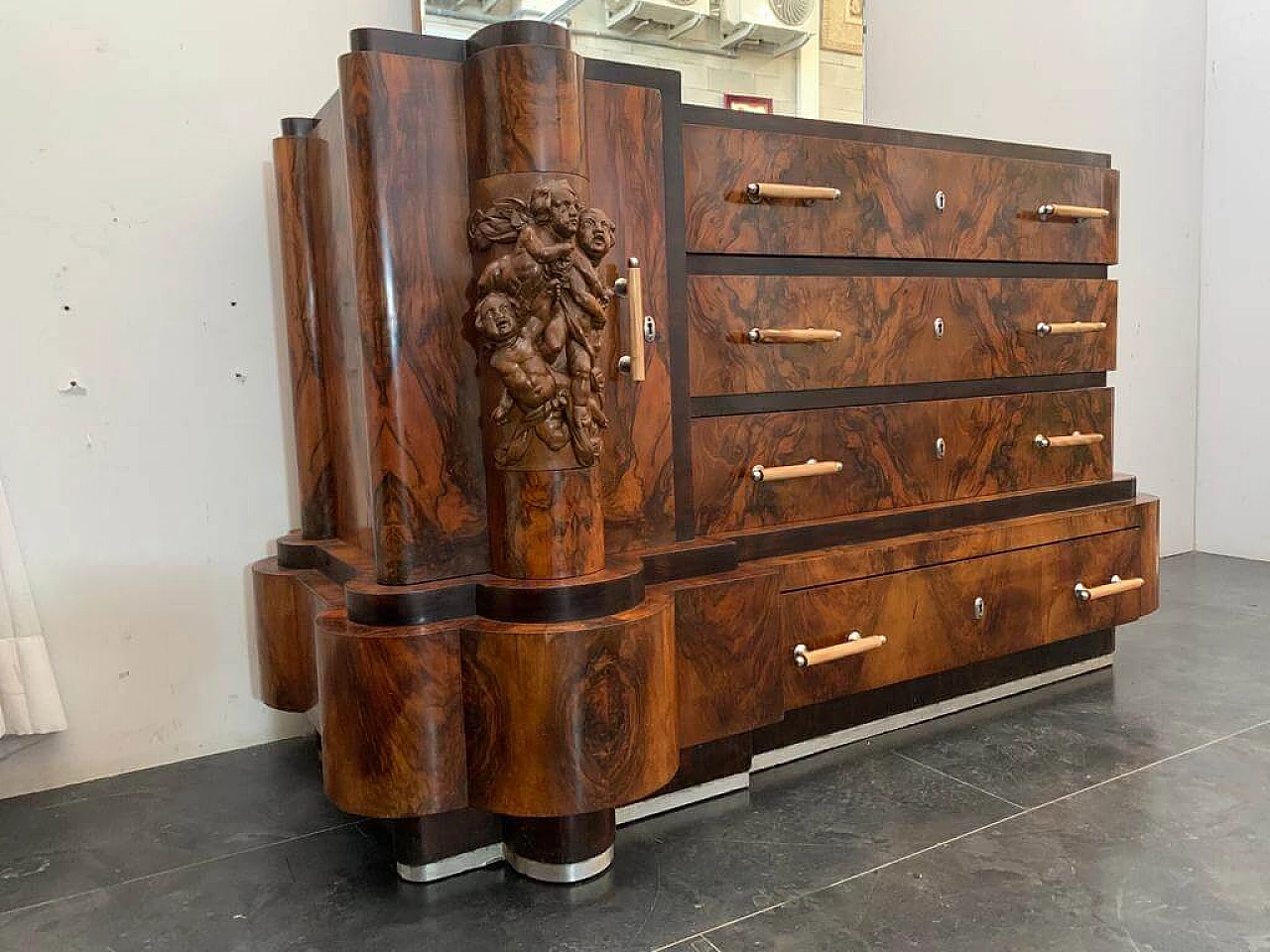 Art Deco walnut dresser with mirror by Ducrot, 1920s 1224460