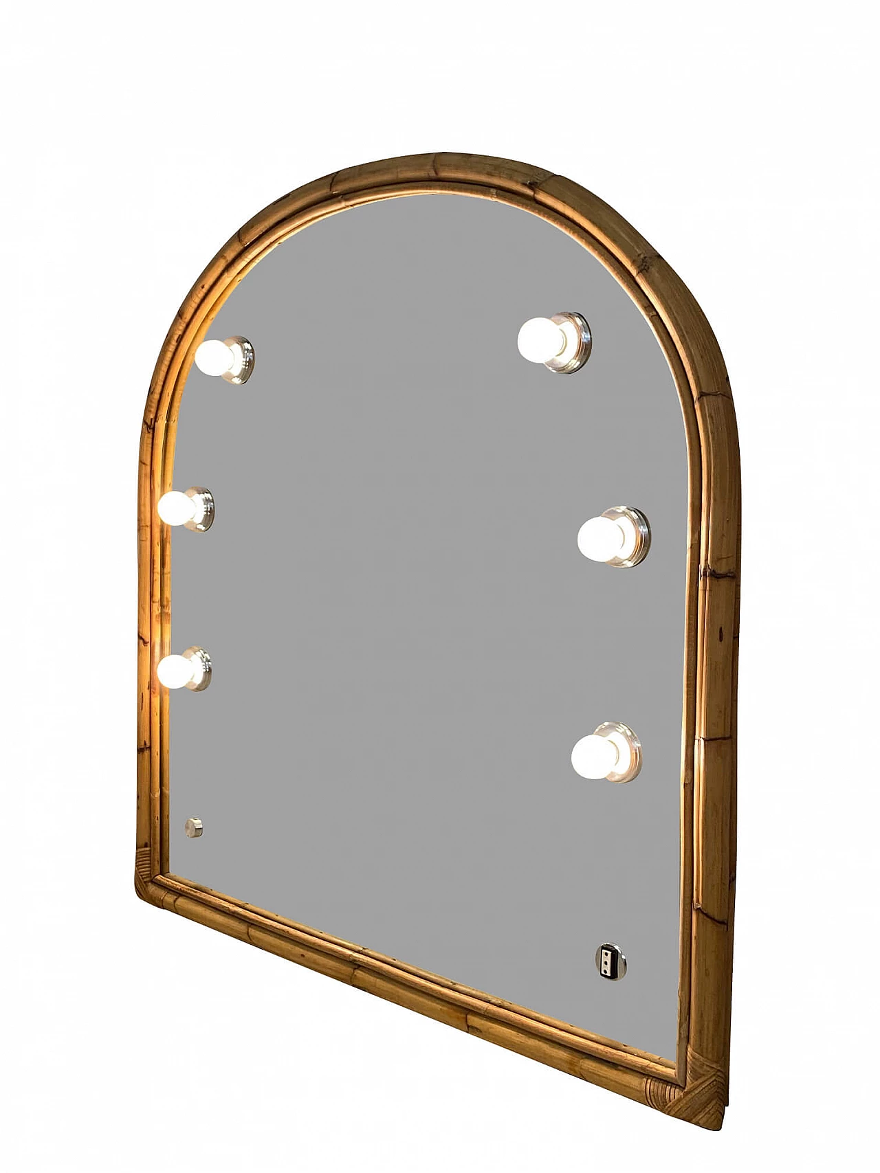 Bamboo mirror with lights, 70s 1224641