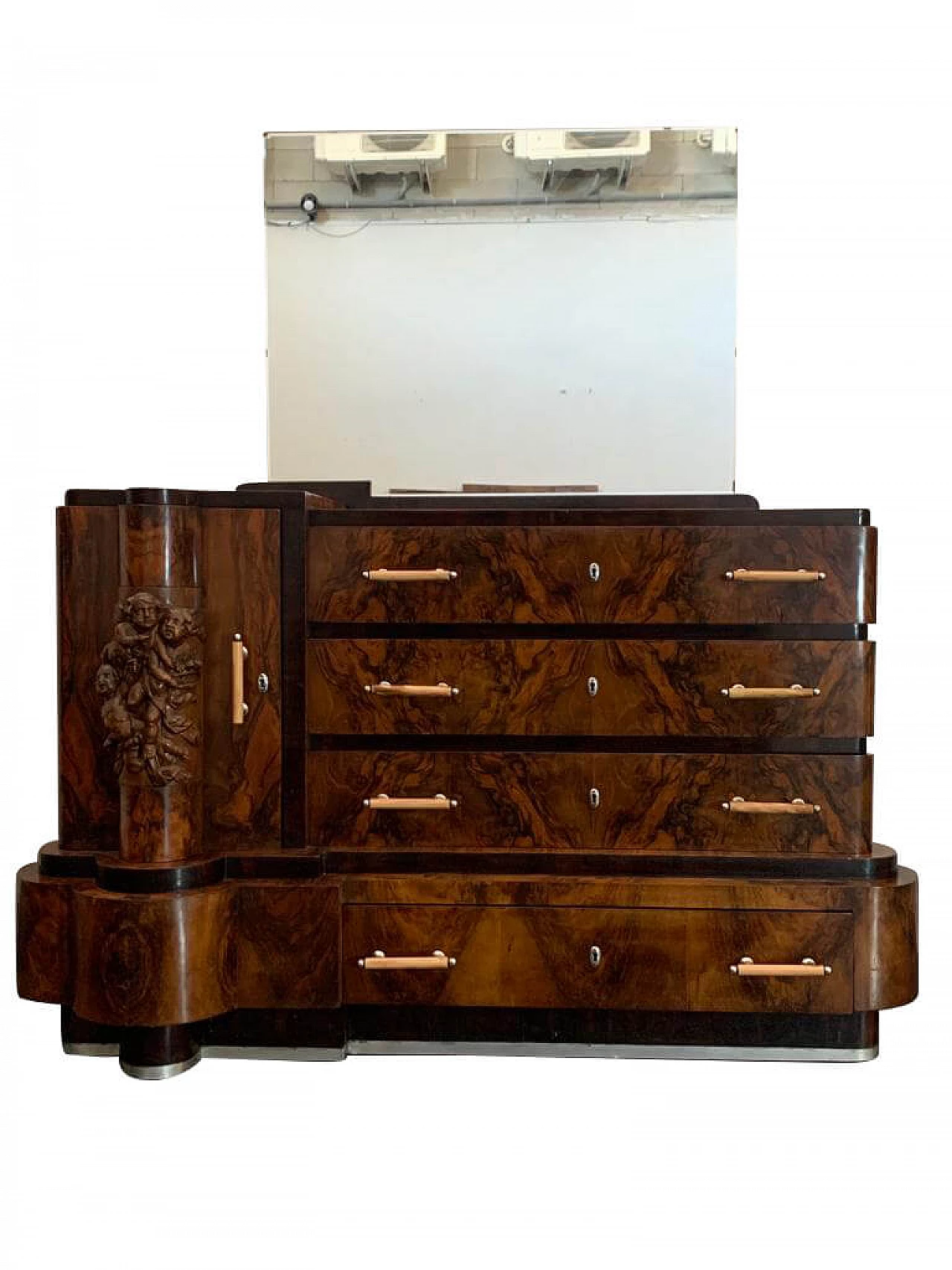 Art Deco walnut dresser with mirror by Ducrot, 1920s 1224653