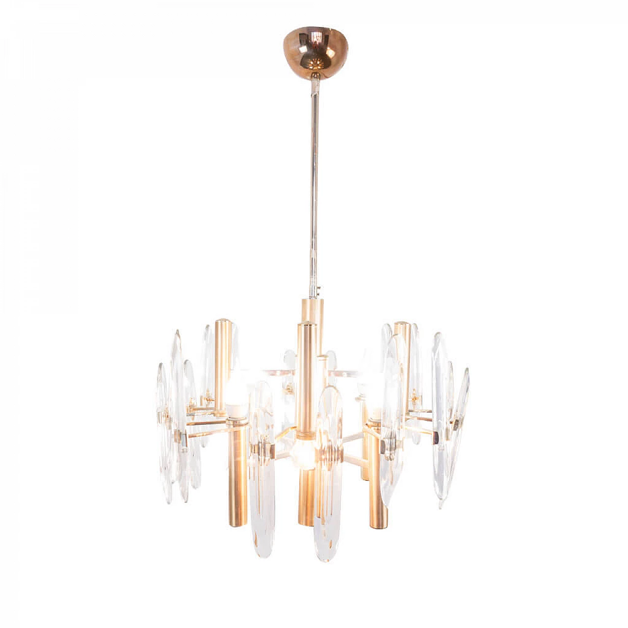 Gaetano Sciolari  6 light chandelier in golden metal, 70s 1224728