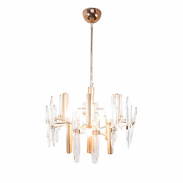 Gaetano Sciolari  6 light chandelier in golden metal, 70s