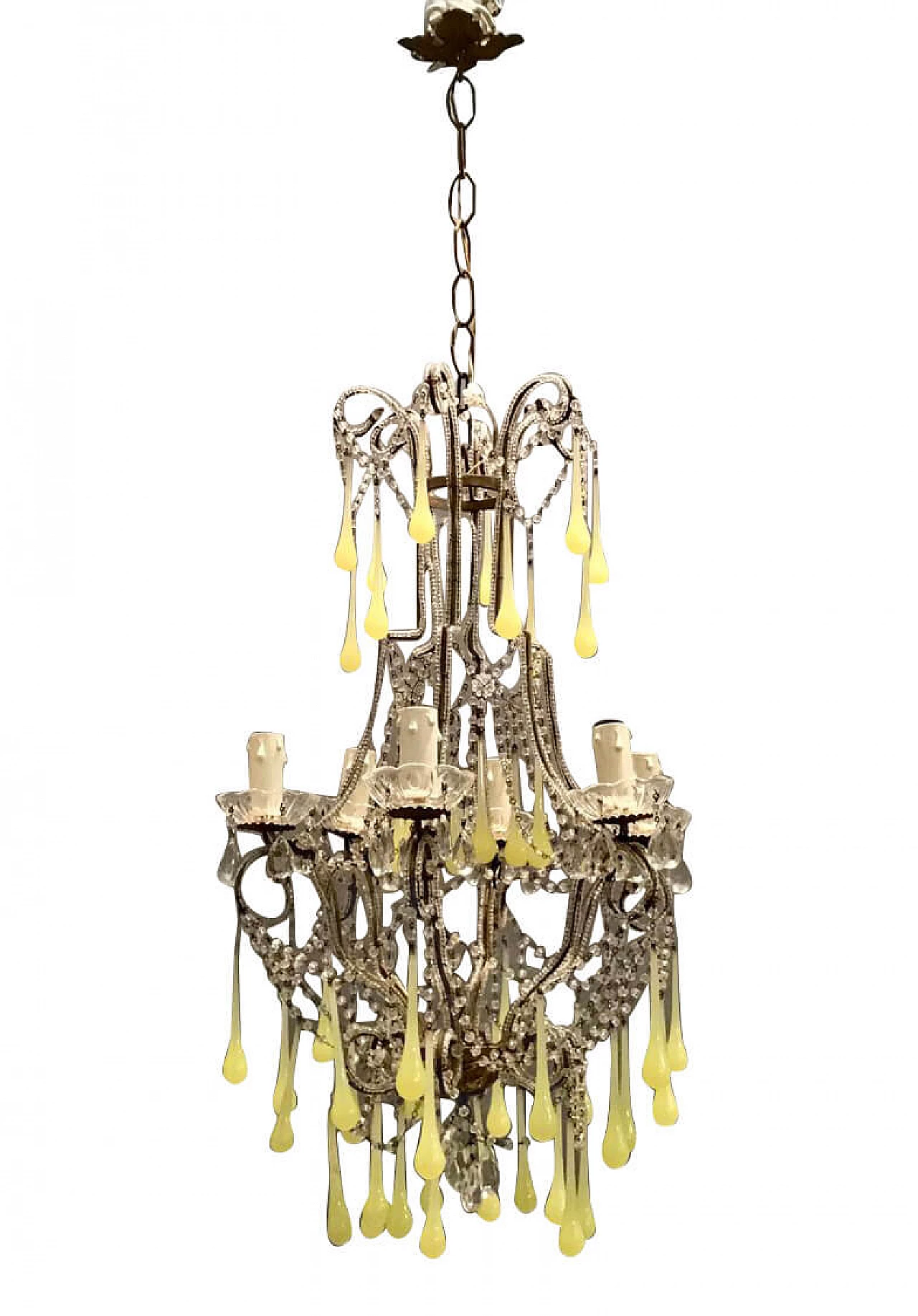 Chandelier in crystal and opaline Murano glass, 40s 1224740