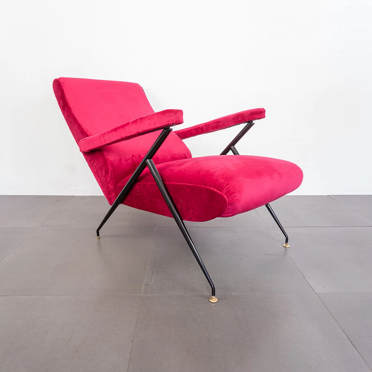 Recliner armchair in red velvet, 1950s 1224975