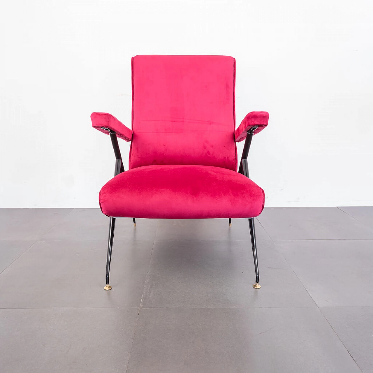 Recliner armchair in red velvet, 1950s 1224976