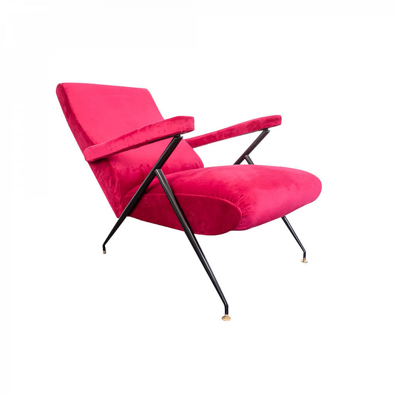 Recliner armchair in red velvet, 1950s 1225063