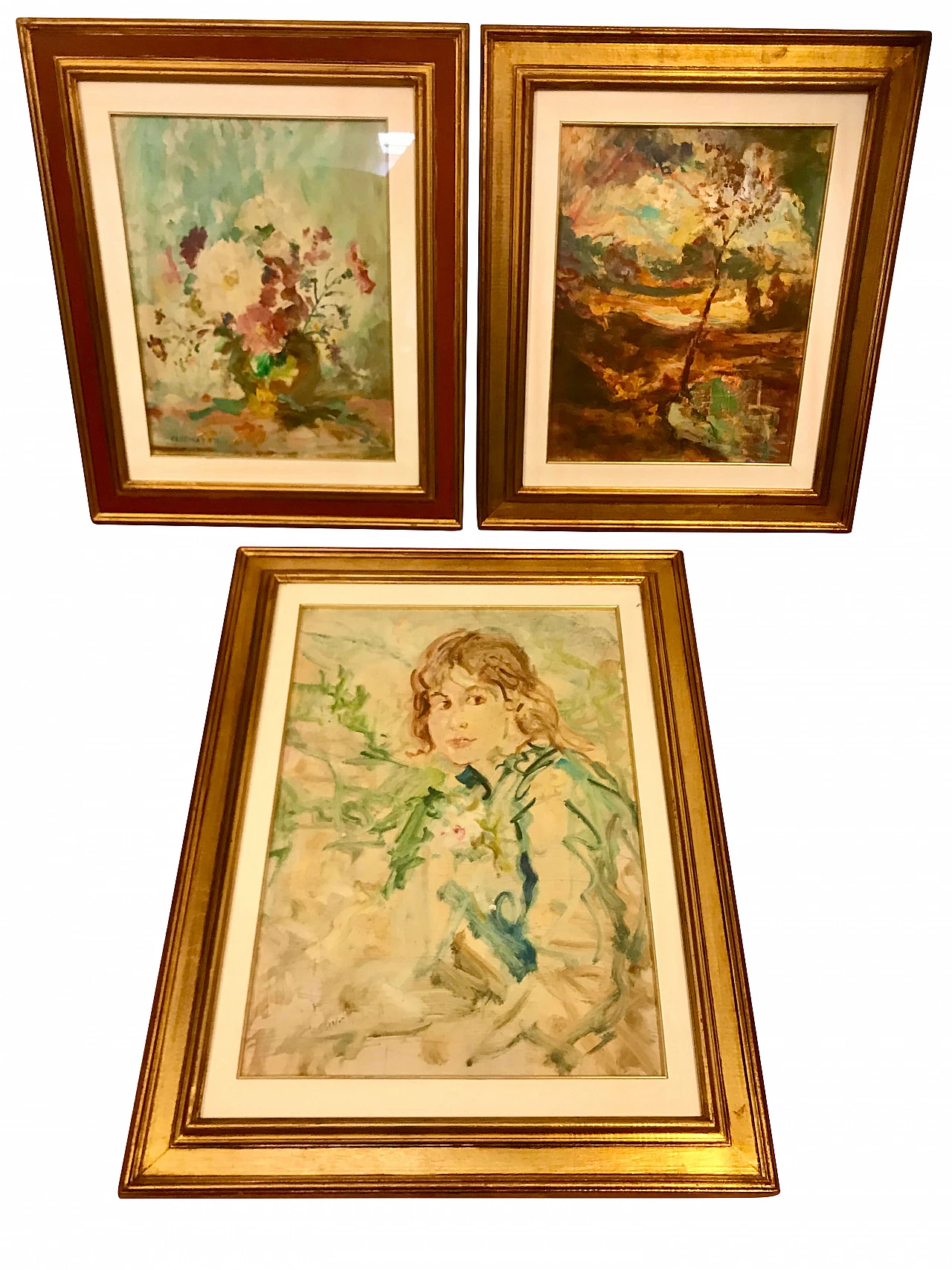 Set of 3 paintings on wood signed by Pietro Augusto Cassina (1913-1999) 1225067