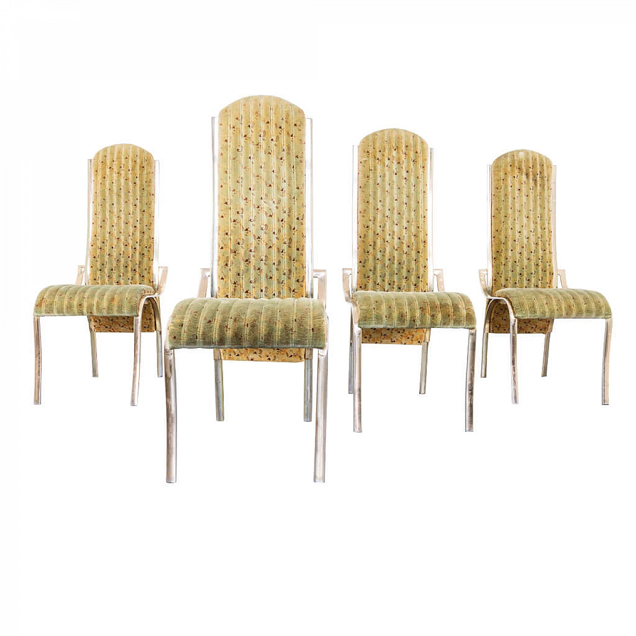 Set 4 curved chairs in golden Metal and Alcantara fabric, 70s 1225077