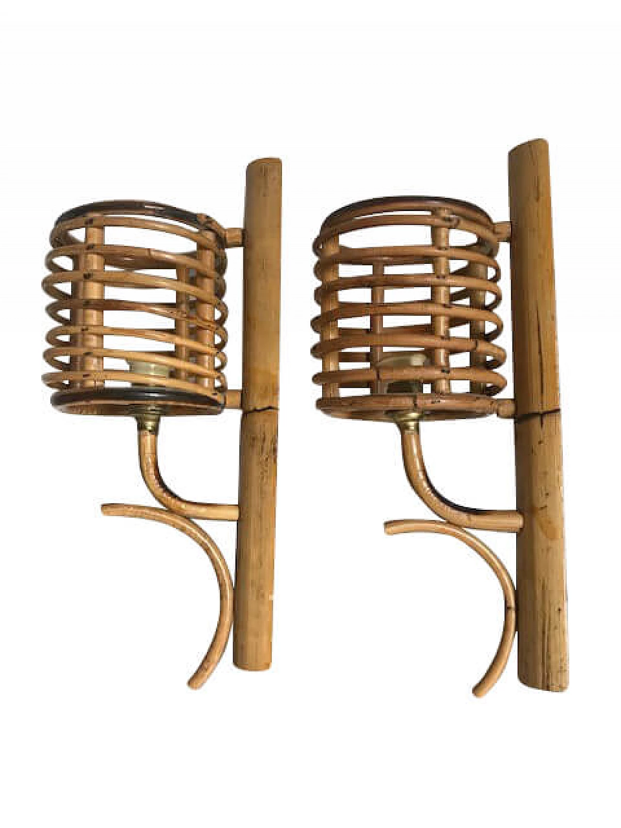 Pair of wall lamps in bamboo, 1950s 1225089