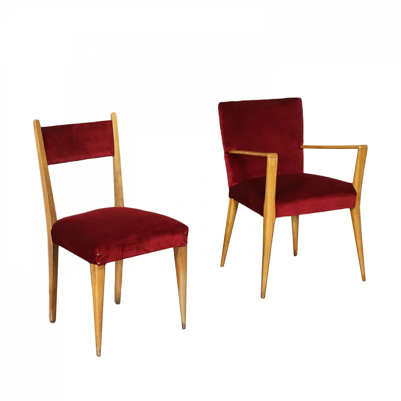 Pair of chairs in beechwood and velvet, 50s 1225206