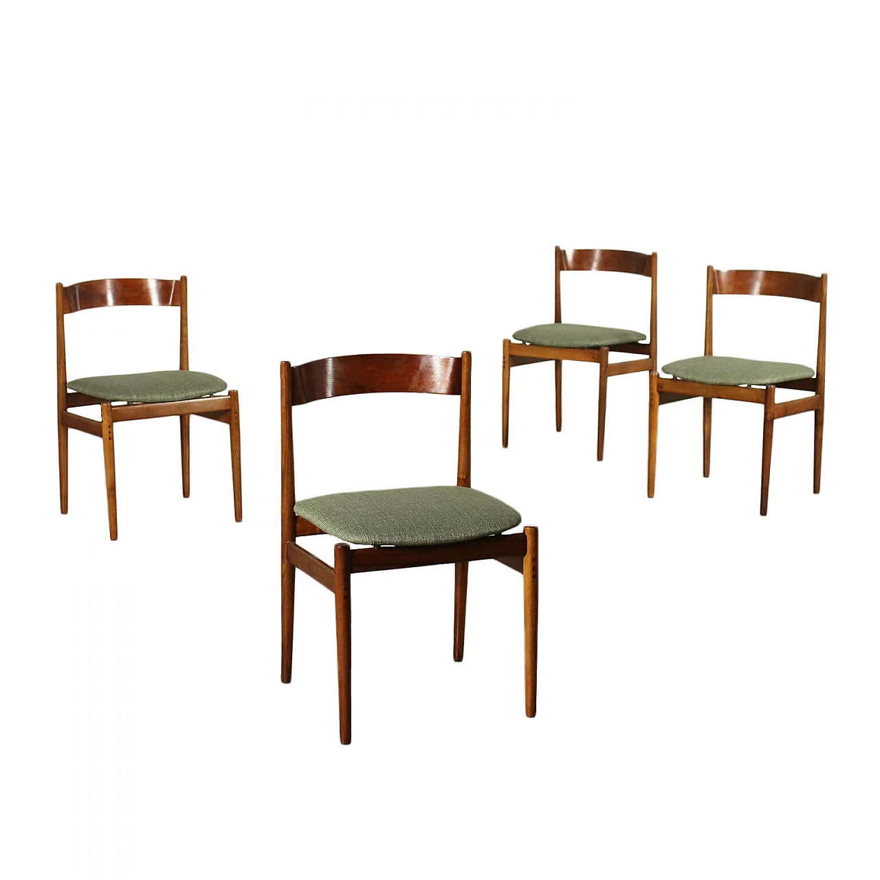 4 Sedie 107 in faggio e tessuto di Gianfranco Frattini per Cassina, anni '60 1225217