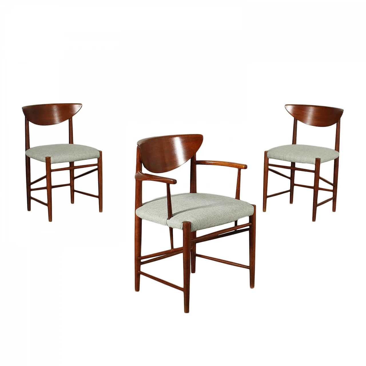 3 Chairs in teak and fabric by Peter Hvidt & Molgard Nielsen for Søborg Møbelfabrik, 50s 1225233