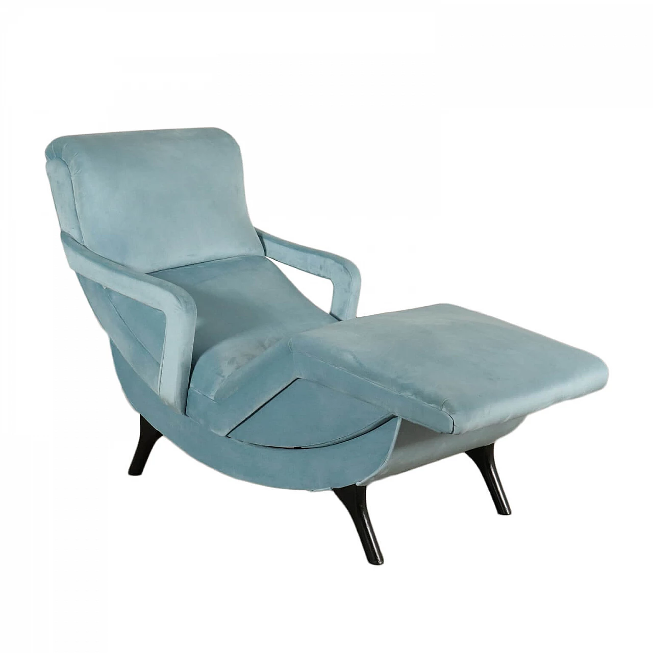 Chaise longue in wood and velvet, 50s 1225245