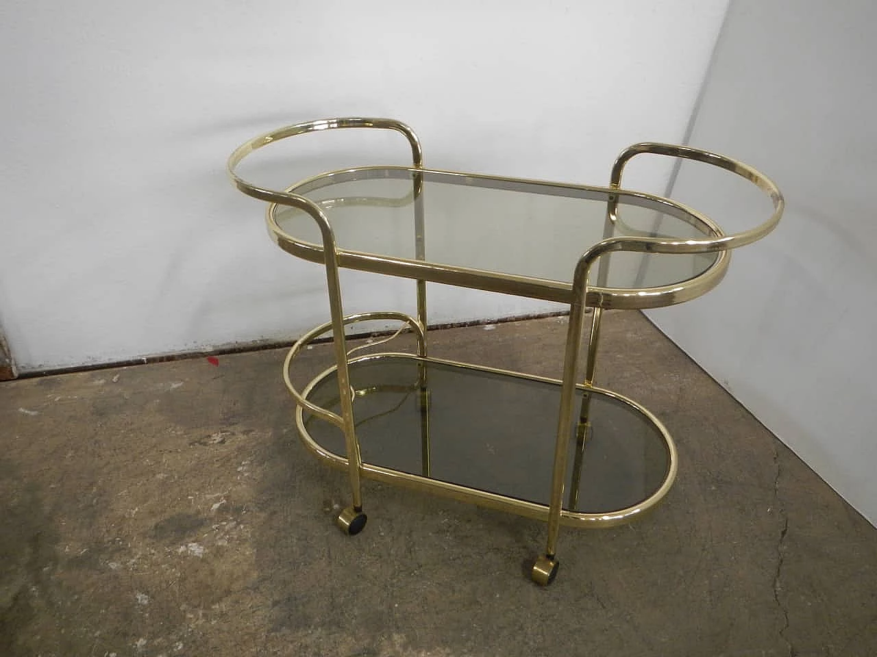 Trolley in brass and smoked glass, 1970s 1225679