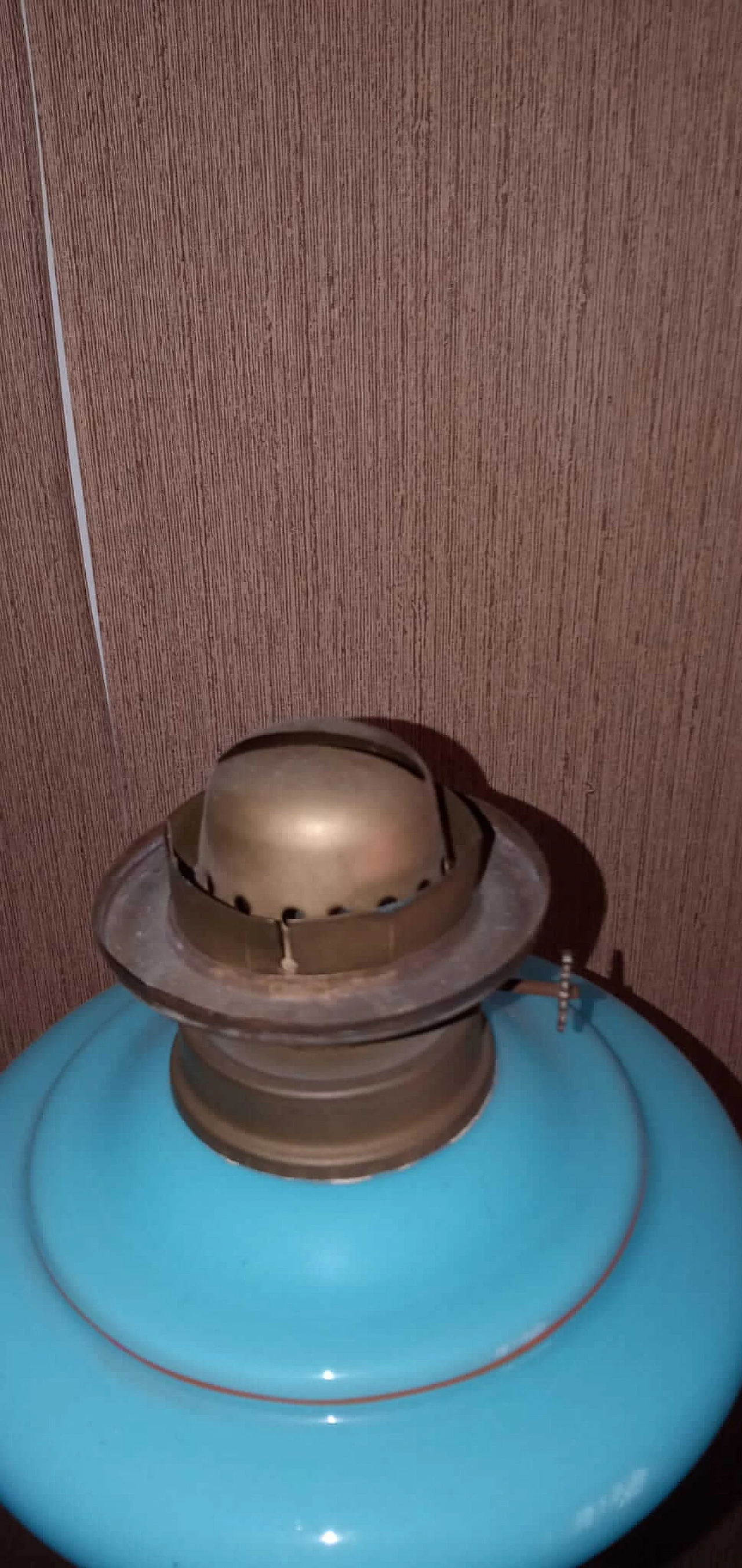 3 Lampade ad olio in vetro opalino celeste, primi del '900 1225768