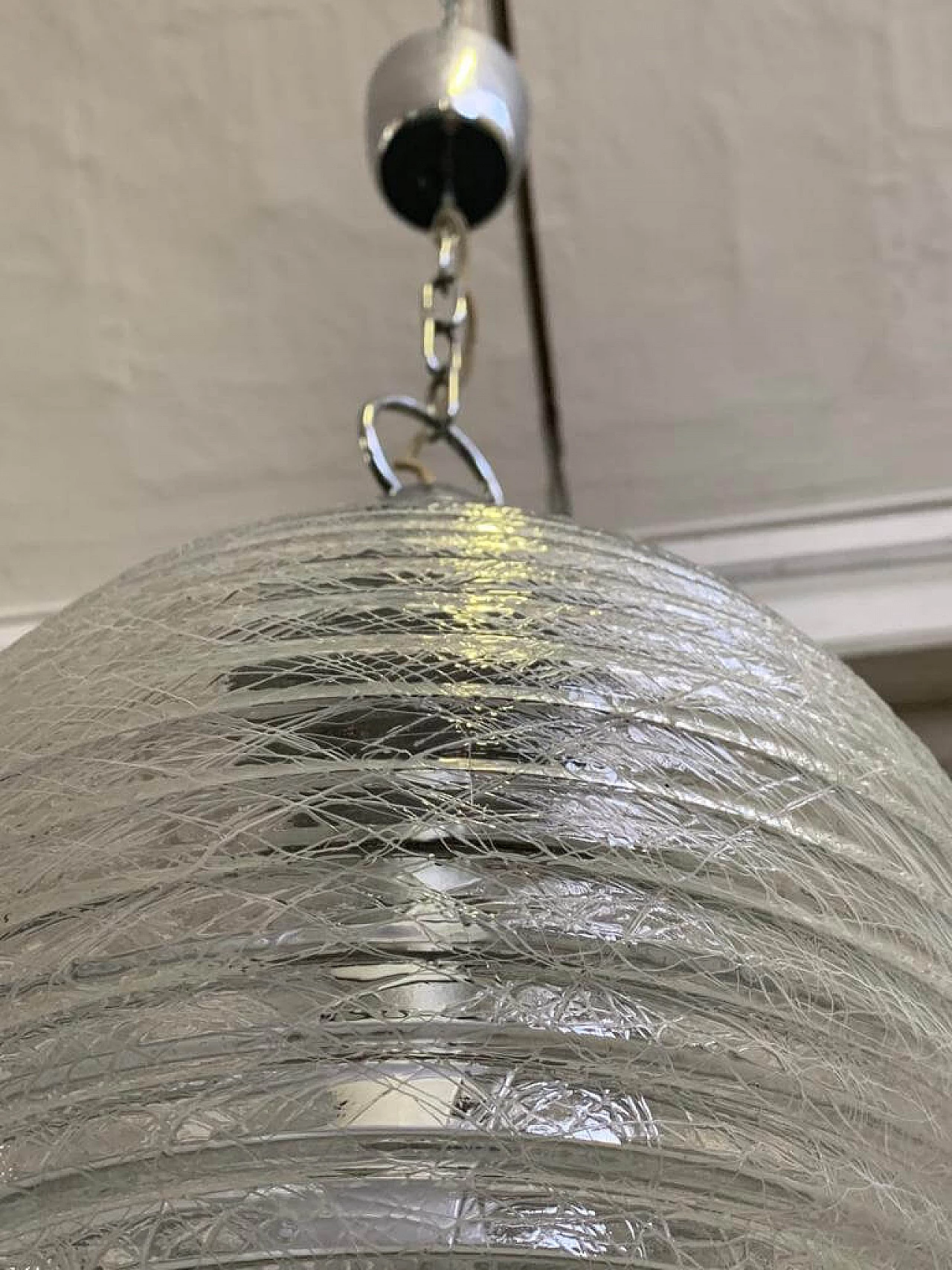 Pair of ball ceiling lamp with multi-strands engraving effect, 70s 1225885