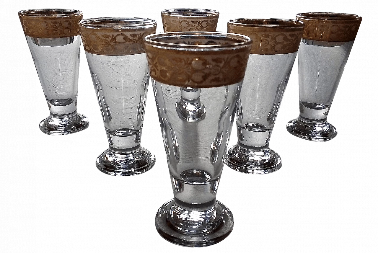 6 Bicchieri in cristallo con decoro Regina dei F.lli Fumo, anni '60 1225888