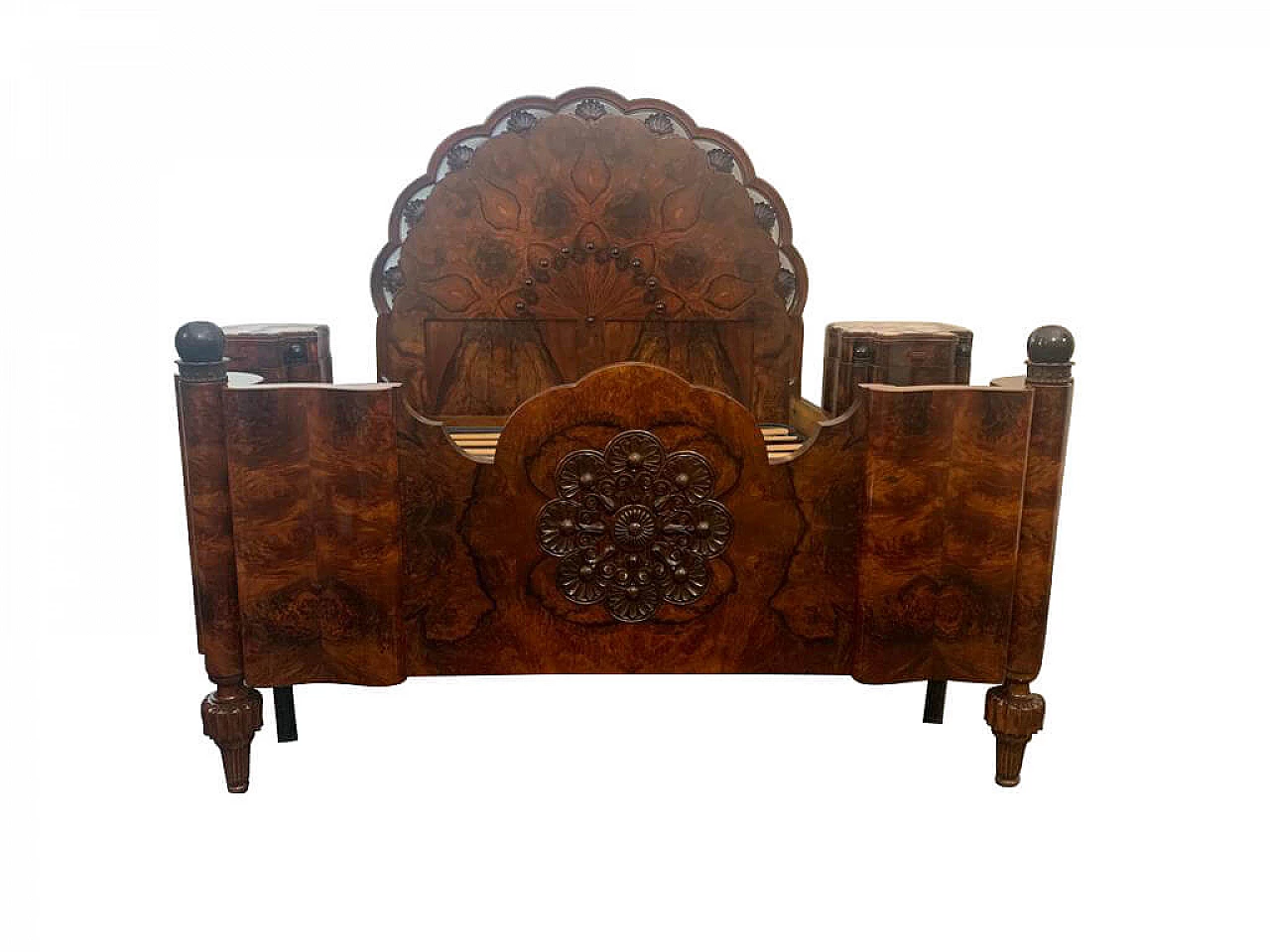 Moorish set with bed and pair of nightstands in rosewood, 30s 1225903