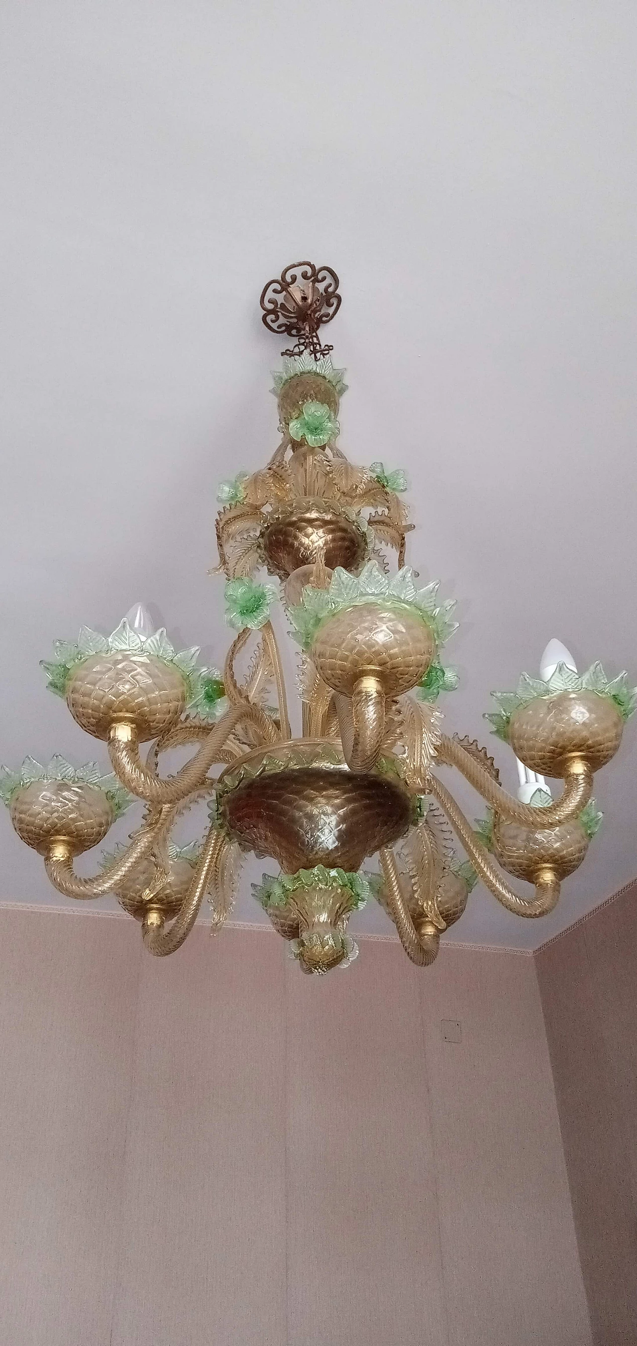 Coppia di lampadari in vetro soffiato di Murano, anni '60 1225930