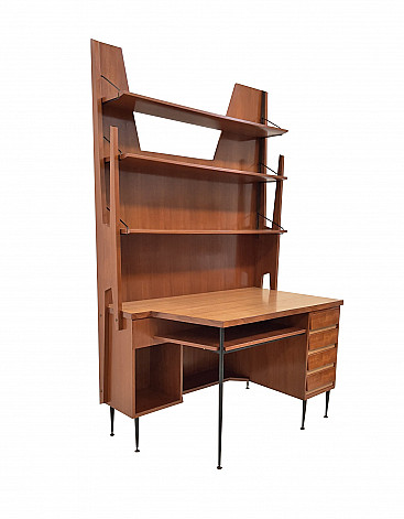 Shelving unit with desk in wood, iron and brass by Gio Ponti, 50s