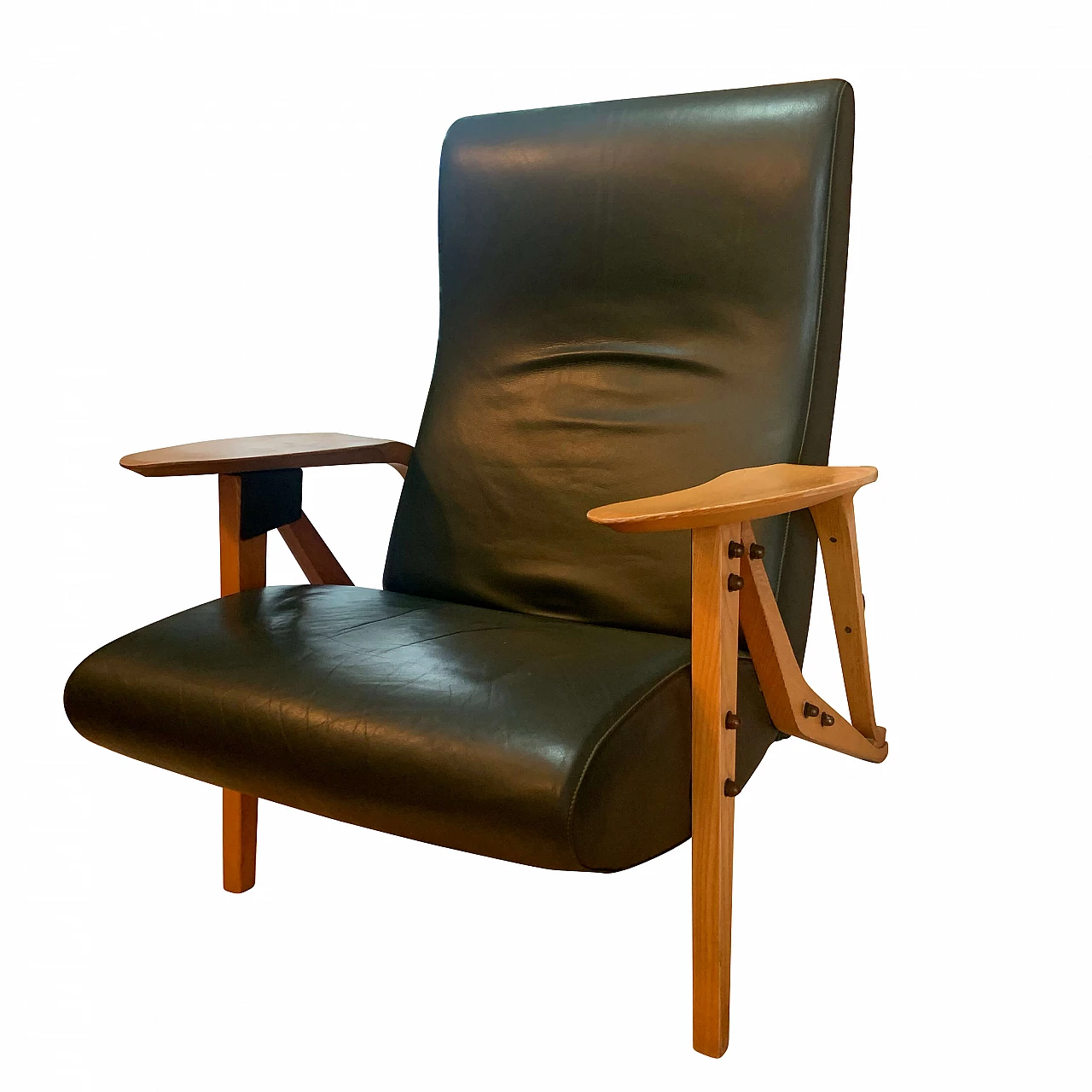 Gilda armchair in oak, leather and brass by Carlo Mollino for Zanotta, 80s 1225977