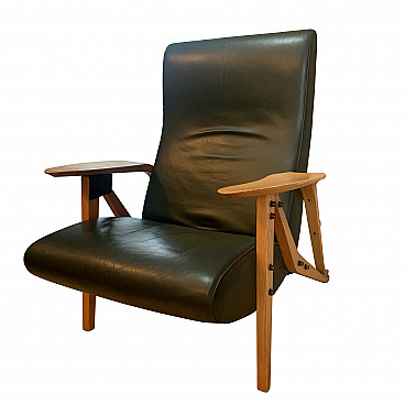 Gilda armchair in oak, leather and brass by Carlo Mollino for Zanotta, 80s