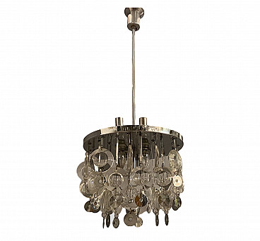 Chandelier in glass and chromed metal discs by Oscar Torlasco, 70s