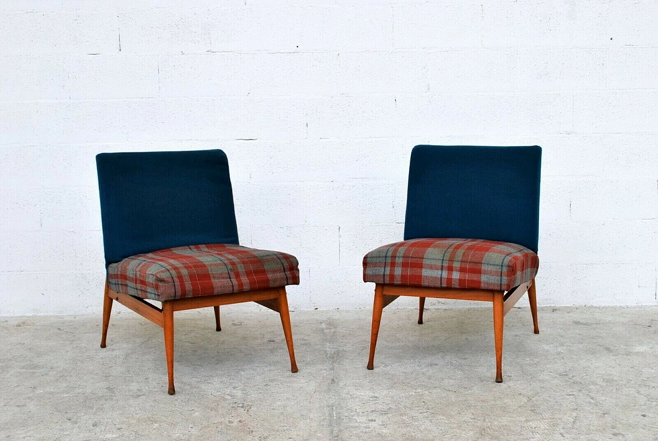 Pair of armchairs with checkered fabric by Reguitti, 50s 1226083