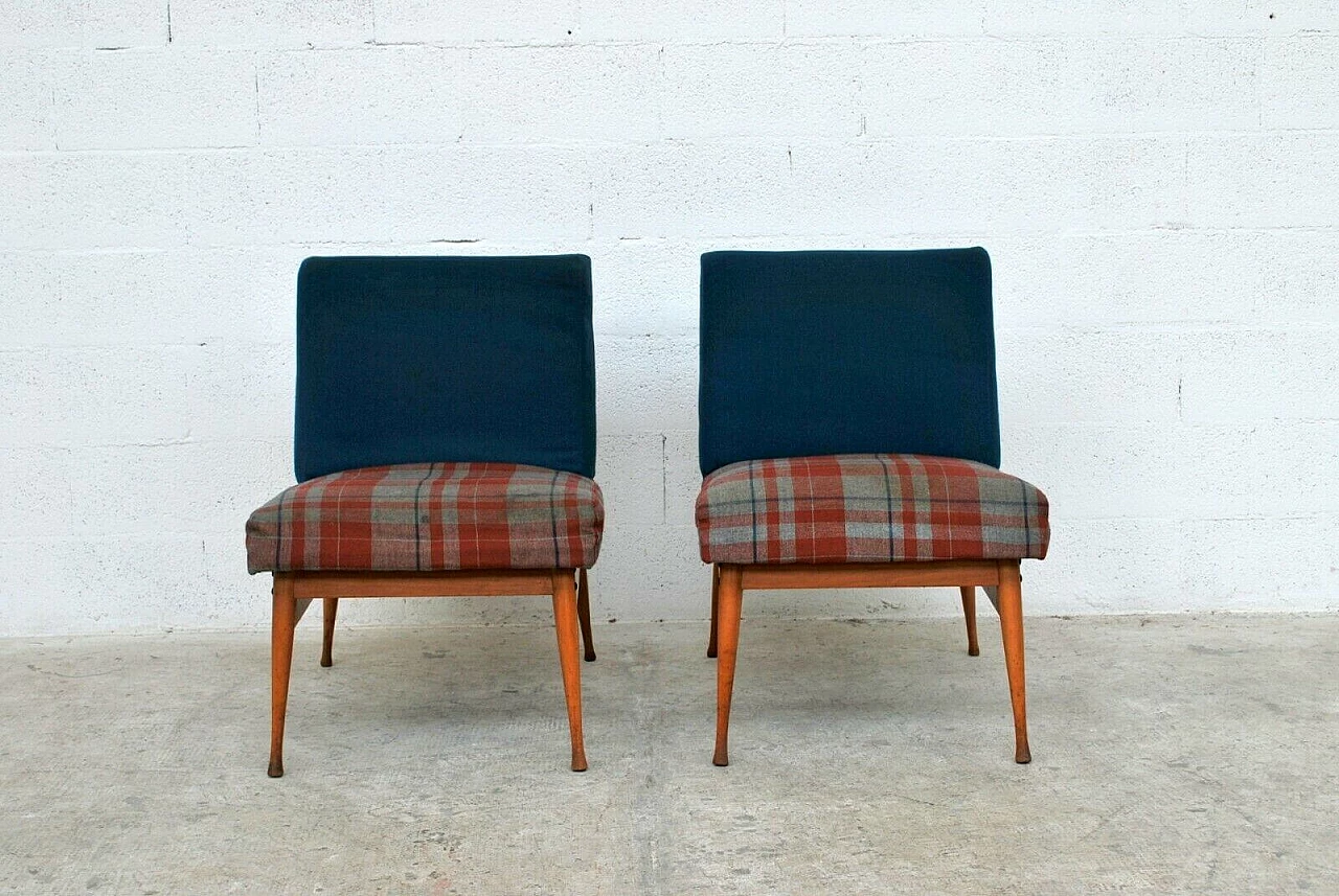 Pair of armchairs with checkered fabric by Reguitti, 50s 1226084