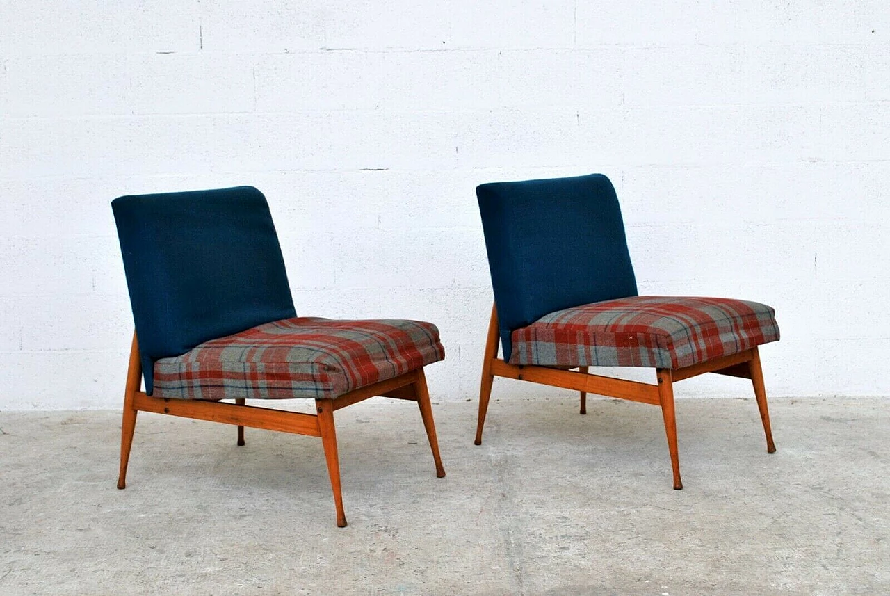 Pair of armchairs with checkered fabric by Reguitti, 50s 1226088