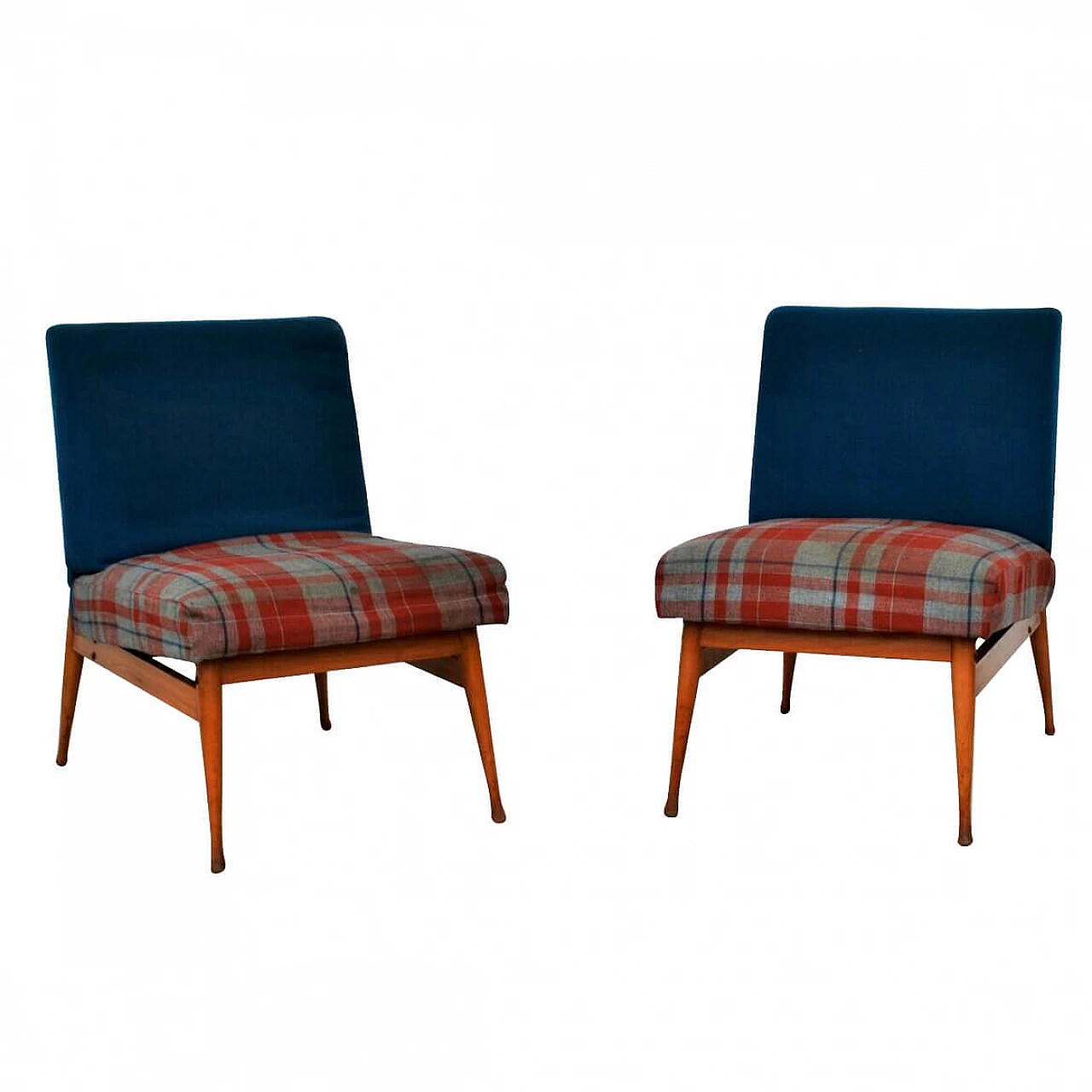Pair of armchairs with checkered fabric by Reguitti, 50s 1226136