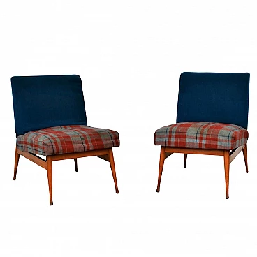 Pair of armchairs with checkered fabric by Reguitti, 50s