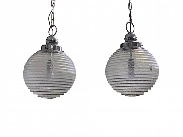 Pair of ball ceiling lamp with multi-strands engraving effect, 70s