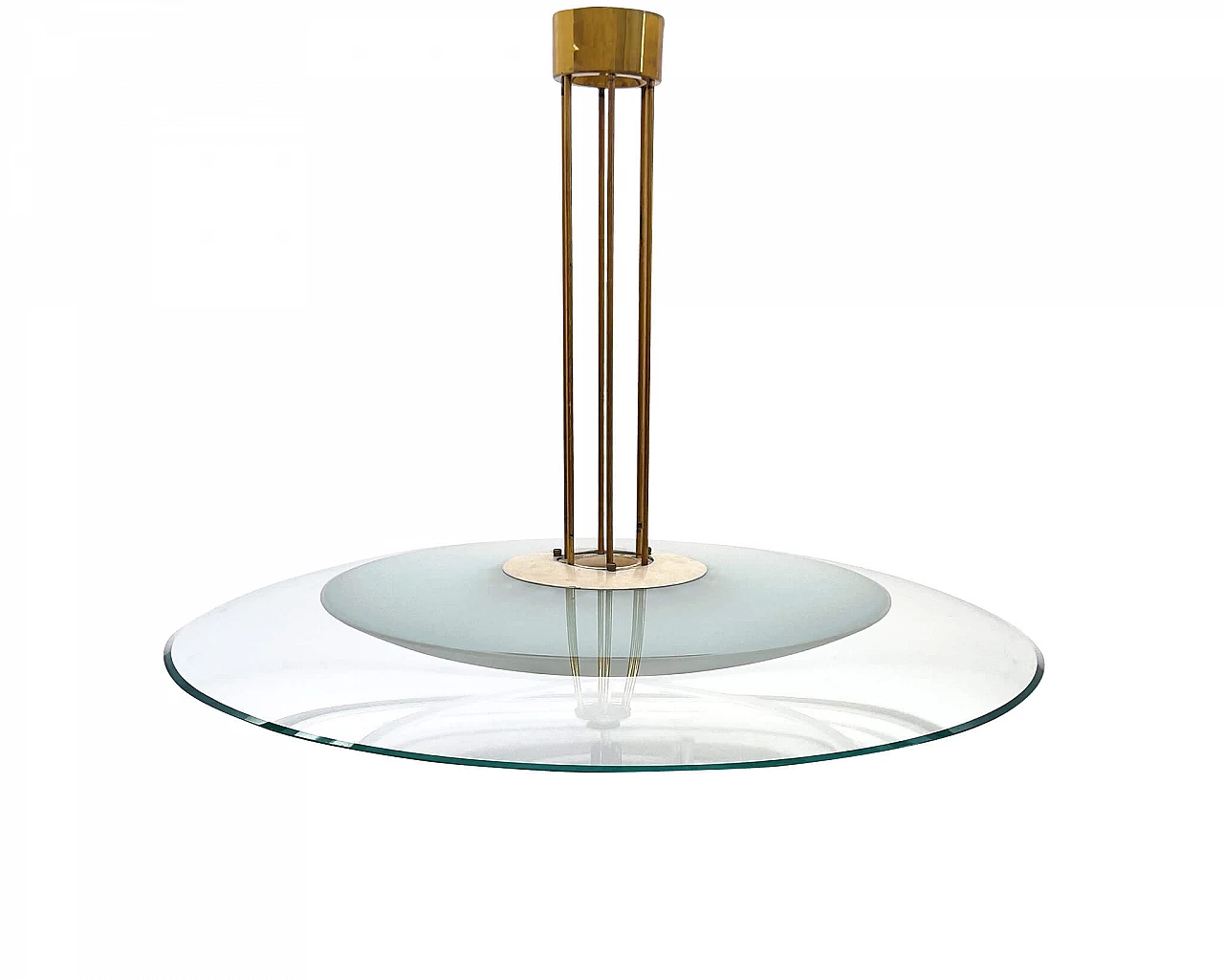 Chandelier in tinted and frosted glass and brass by Max Ingrand for Fontana Arte, 50s 1226291