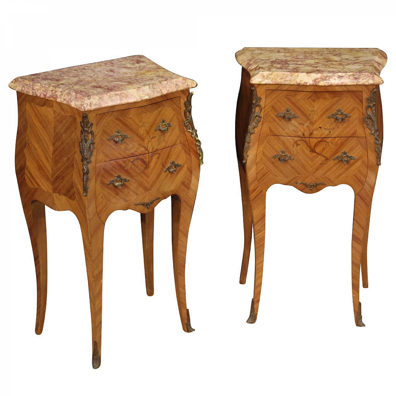 Pair of French bedside tables with marble top, 20th century 1226294