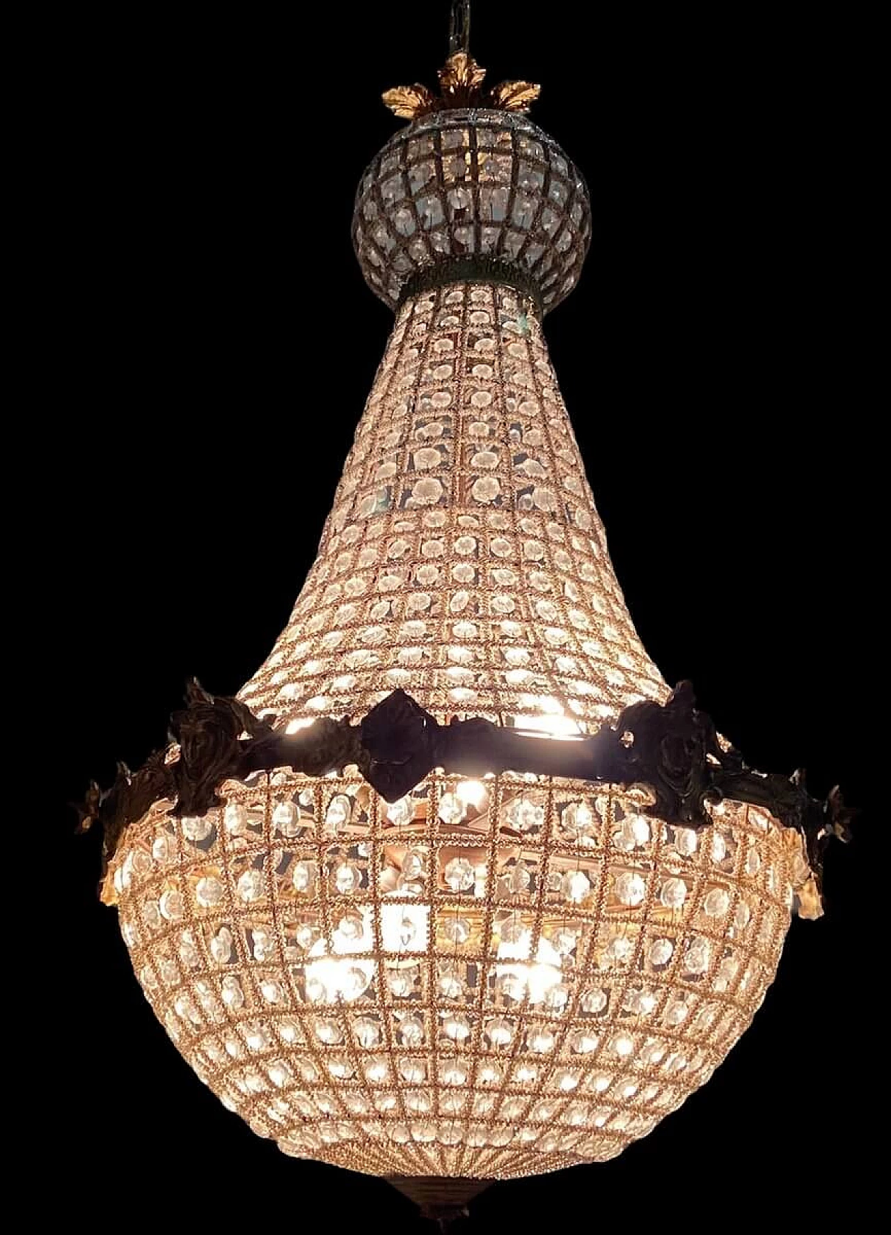 Pair of big chandeliers with crystal beads, 60s 1226340