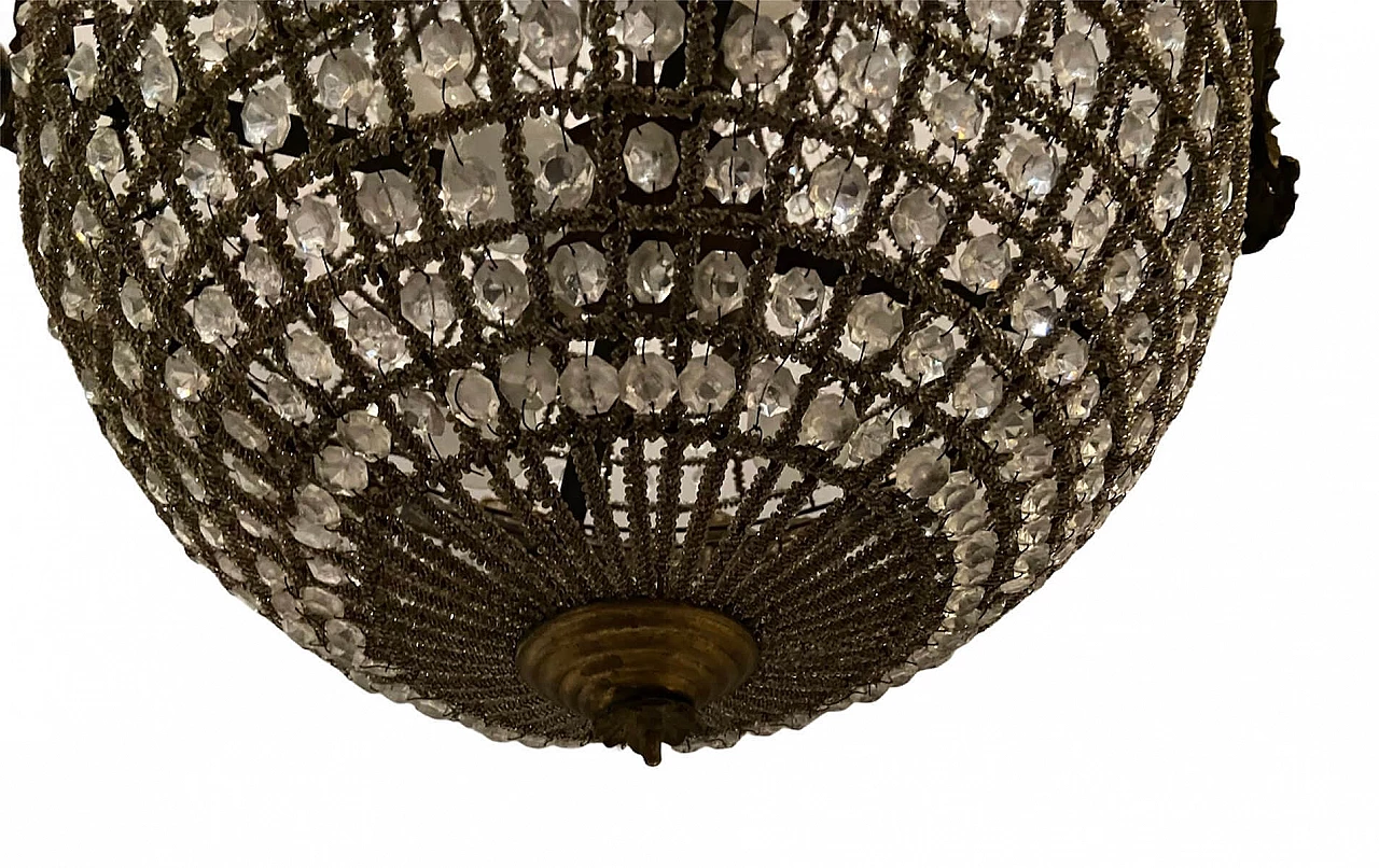 Pair of big chandeliers with crystal beads, 60s 1226341