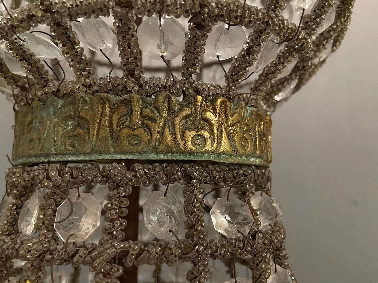 Pair of big chandeliers with crystal beads, 60s 1226343