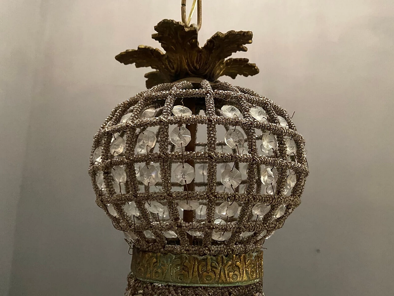 Pair of big chandeliers with crystal beads, 60s 1226344