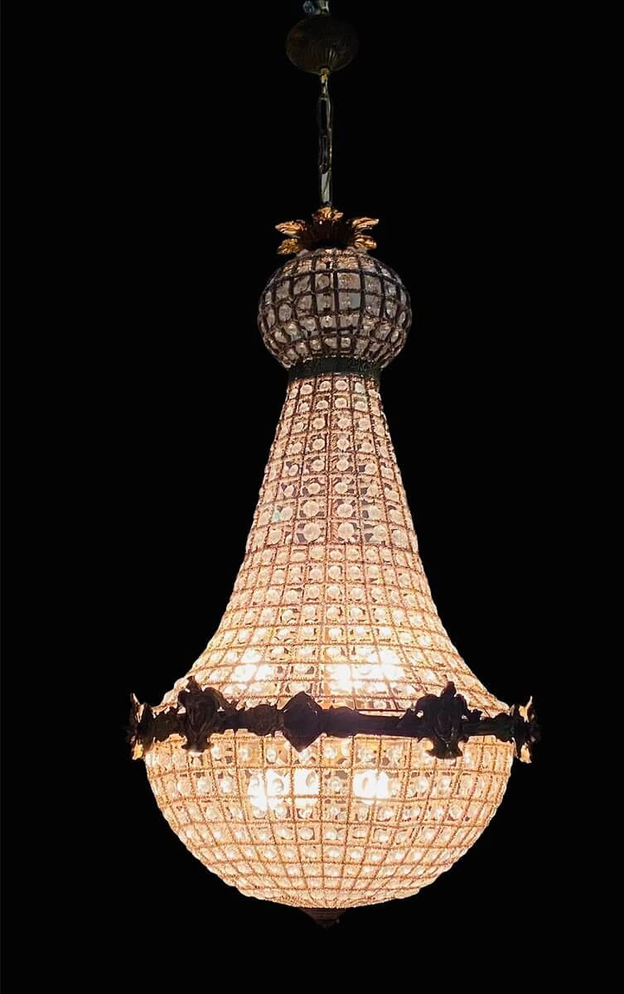 Pair of big chandeliers with crystal beads, 60s 1226345