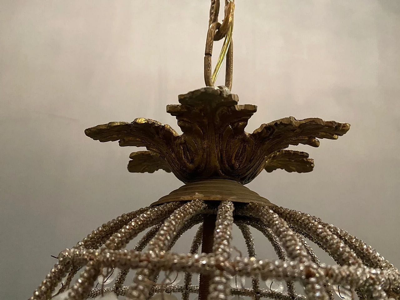 Pair of big chandeliers with crystal beads, 60s 1226347