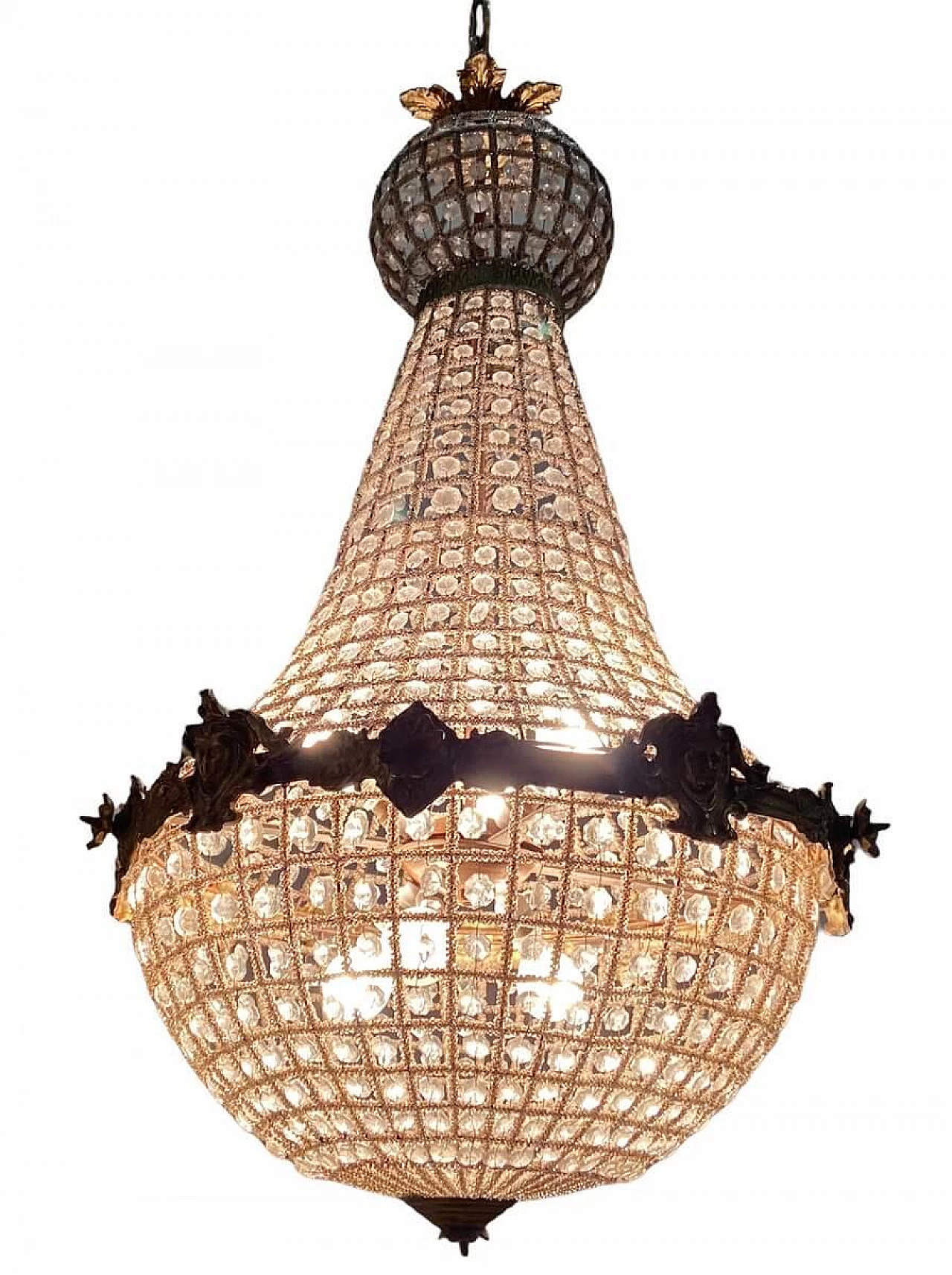Pair of big chandeliers with crystal beads, 60s 1226348