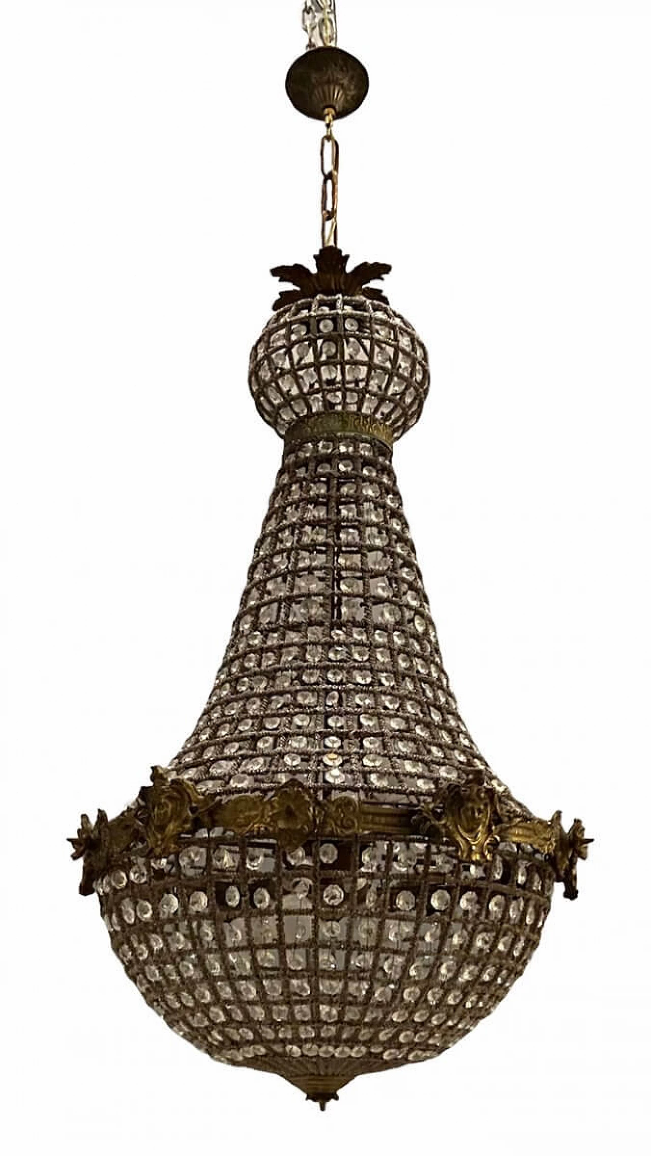 Pair of big chandeliers with crystal beads, 60s 1226349