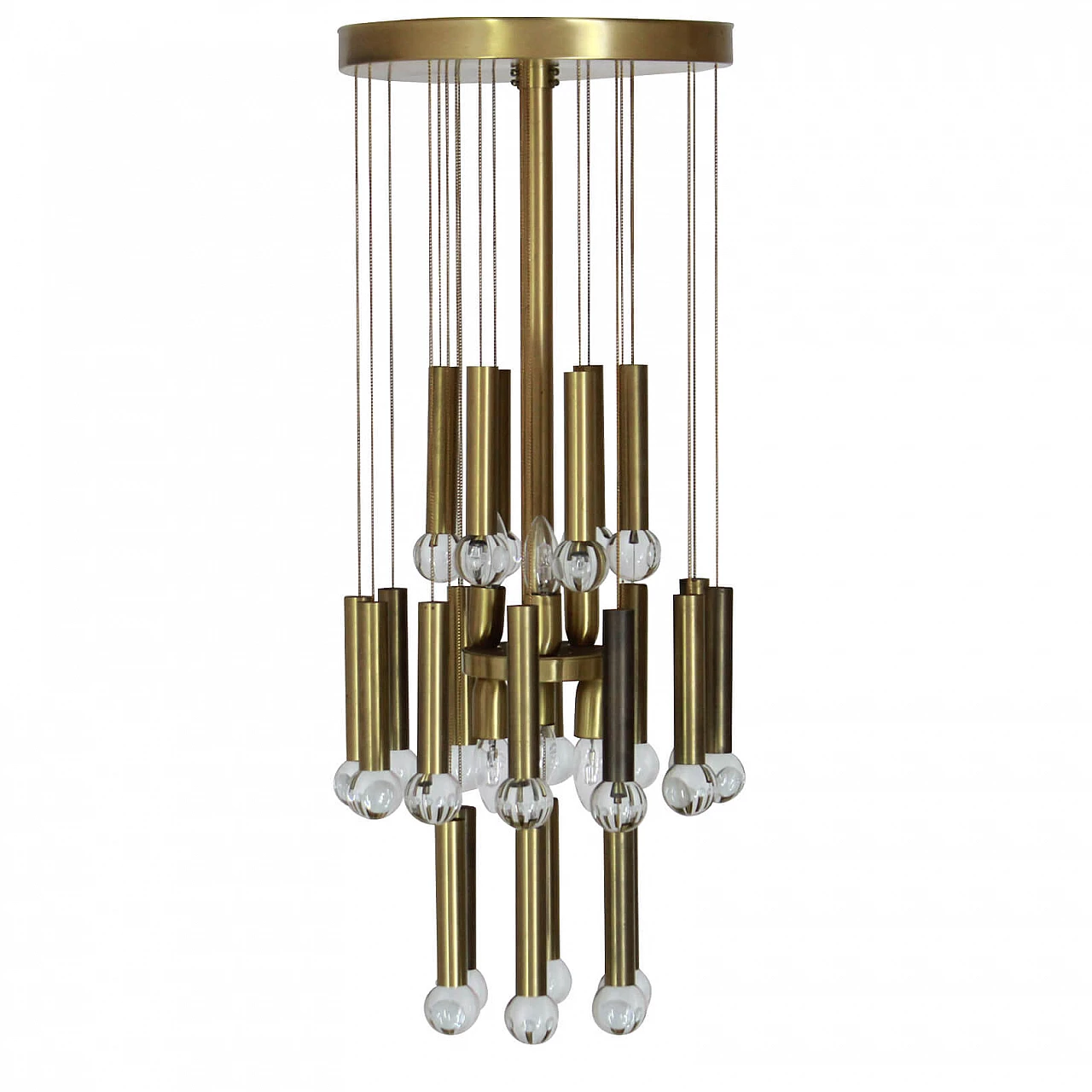 Chandelier in brass and crystal by Gaetano Sciolari, 70s 1226350