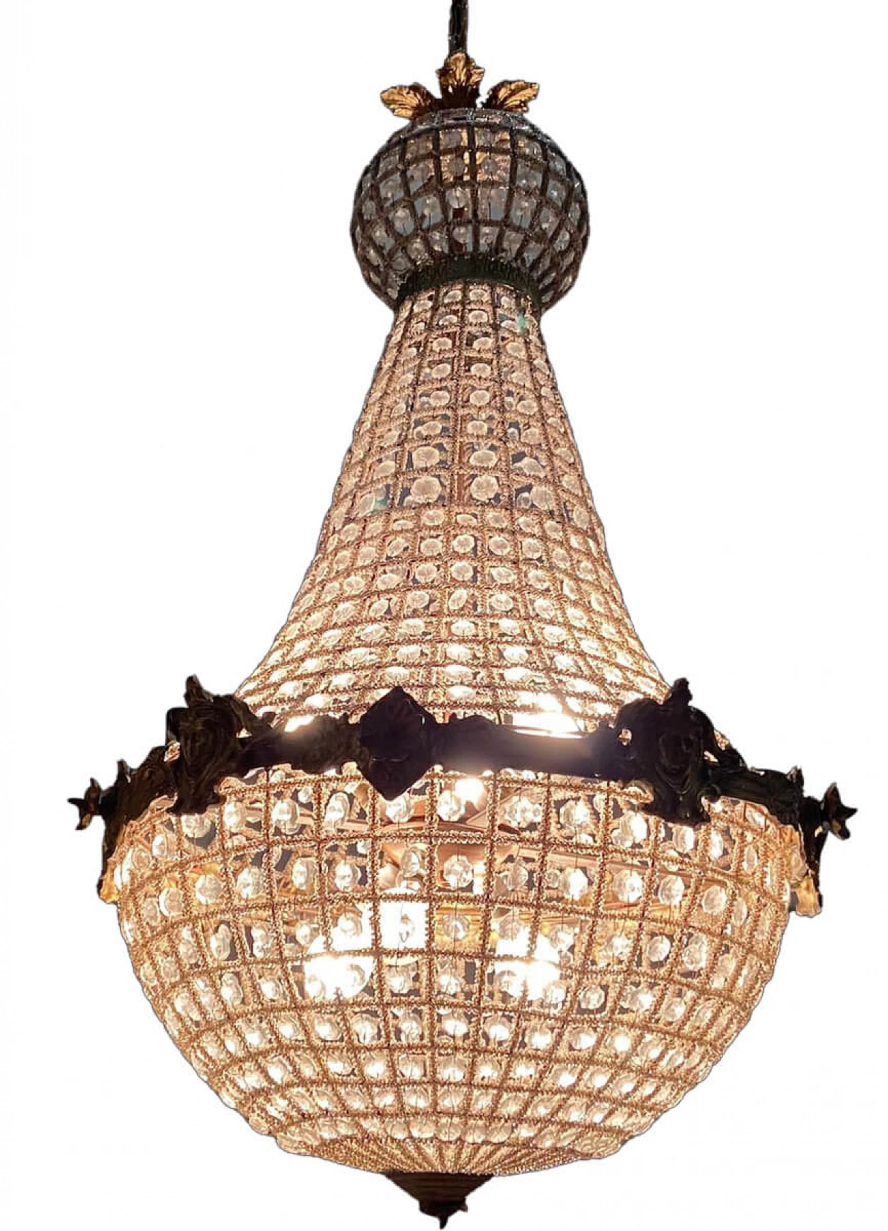 Pair of big chandeliers with crystal beads, 60s 1226383
