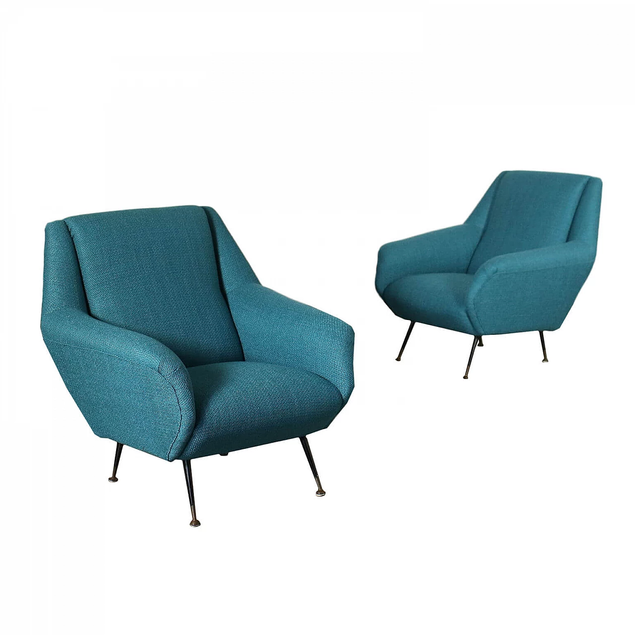 Pair of armchairs in fabric and brass, 60s 1226398