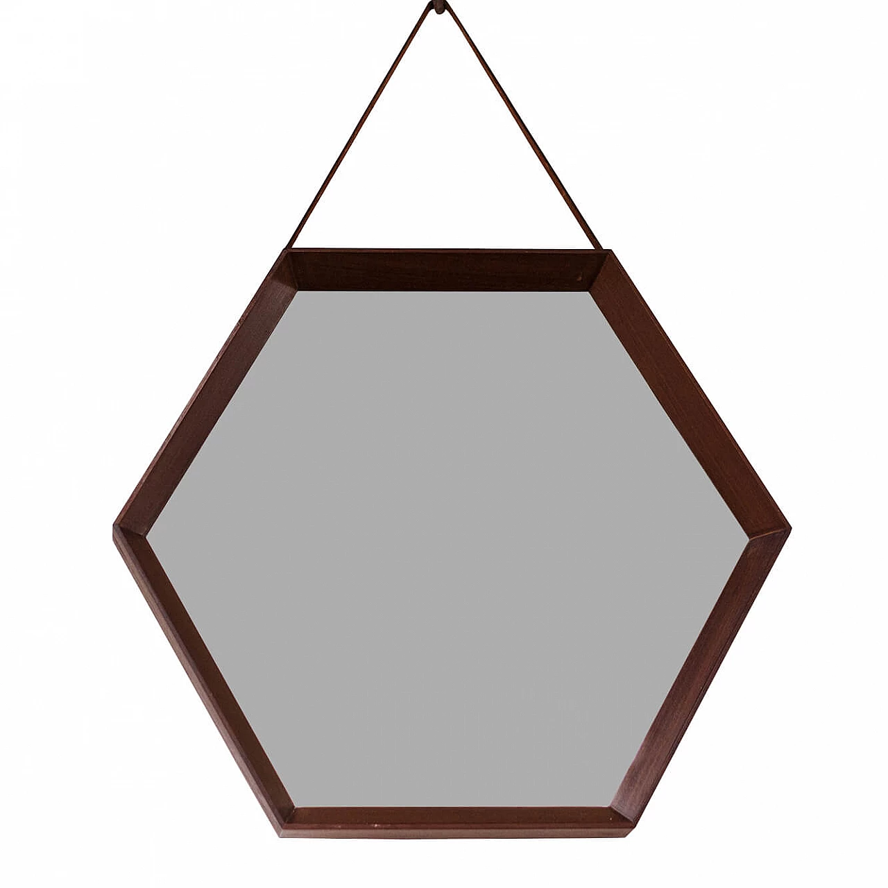 Specchio esagonale con cornice in teak, anni '50 1226409