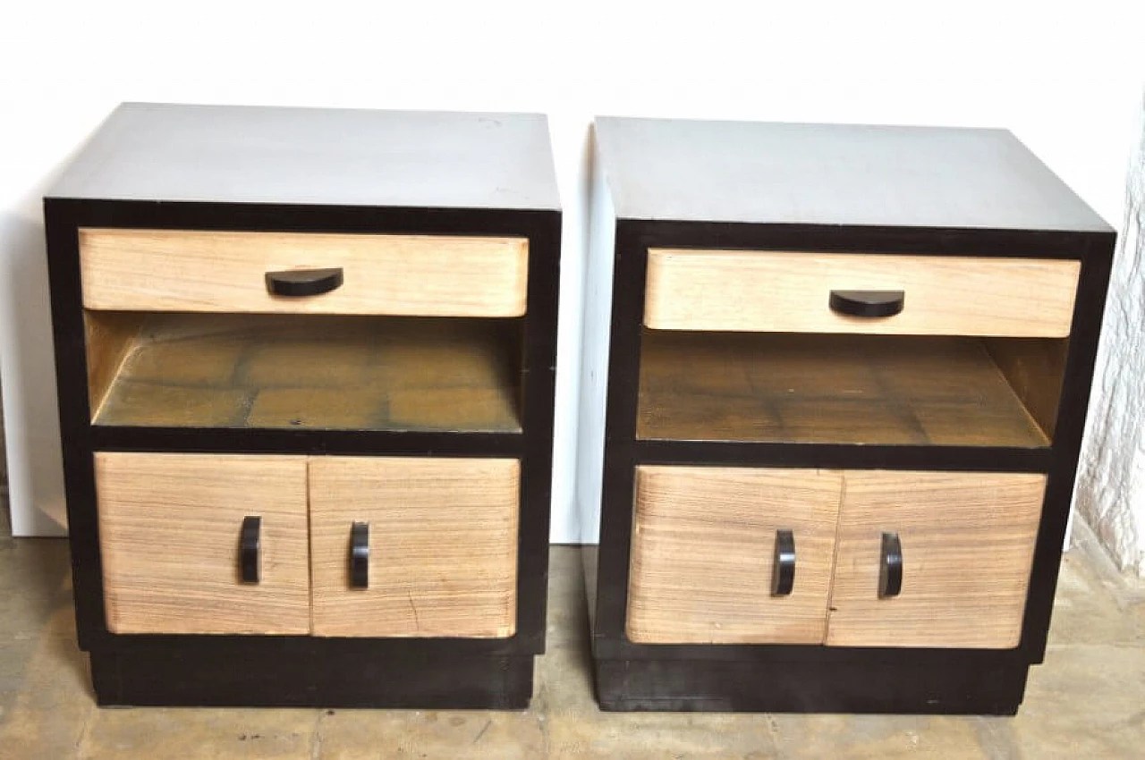 Pair of Art Deco bedside tables in rosewood and lacquered wood, 40s 1226594