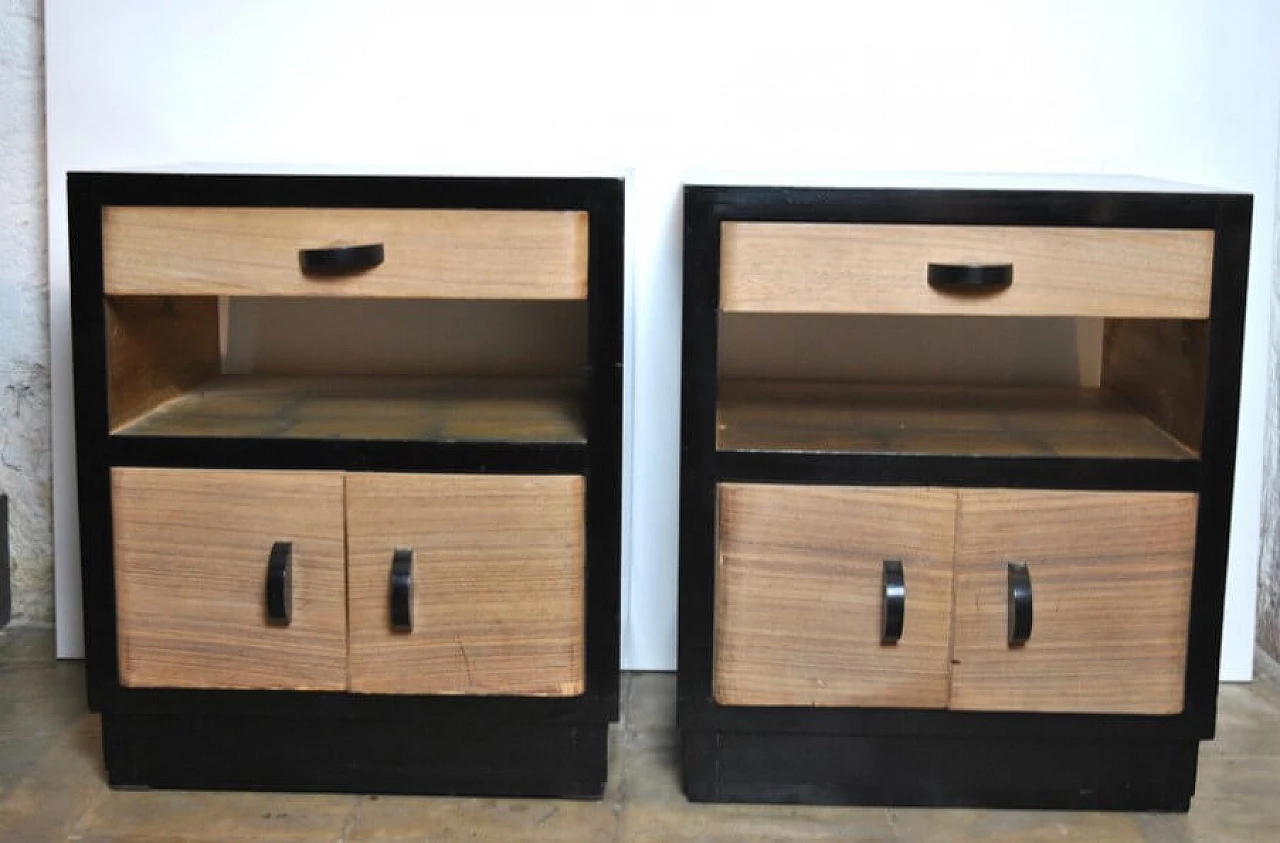 Pair of Art Deco bedside tables in rosewood and lacquered wood, 40s 1226595