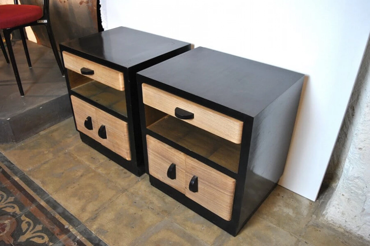 Pair of Art Deco bedside tables in rosewood and lacquered wood, 40s 1226597